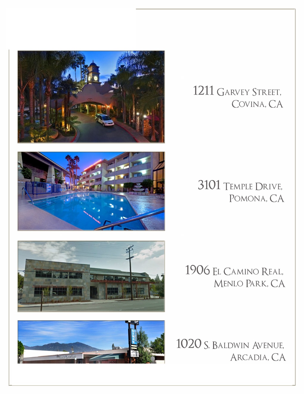Historical California property references in Covina, Pomona, Menlo Park, and Arcadia