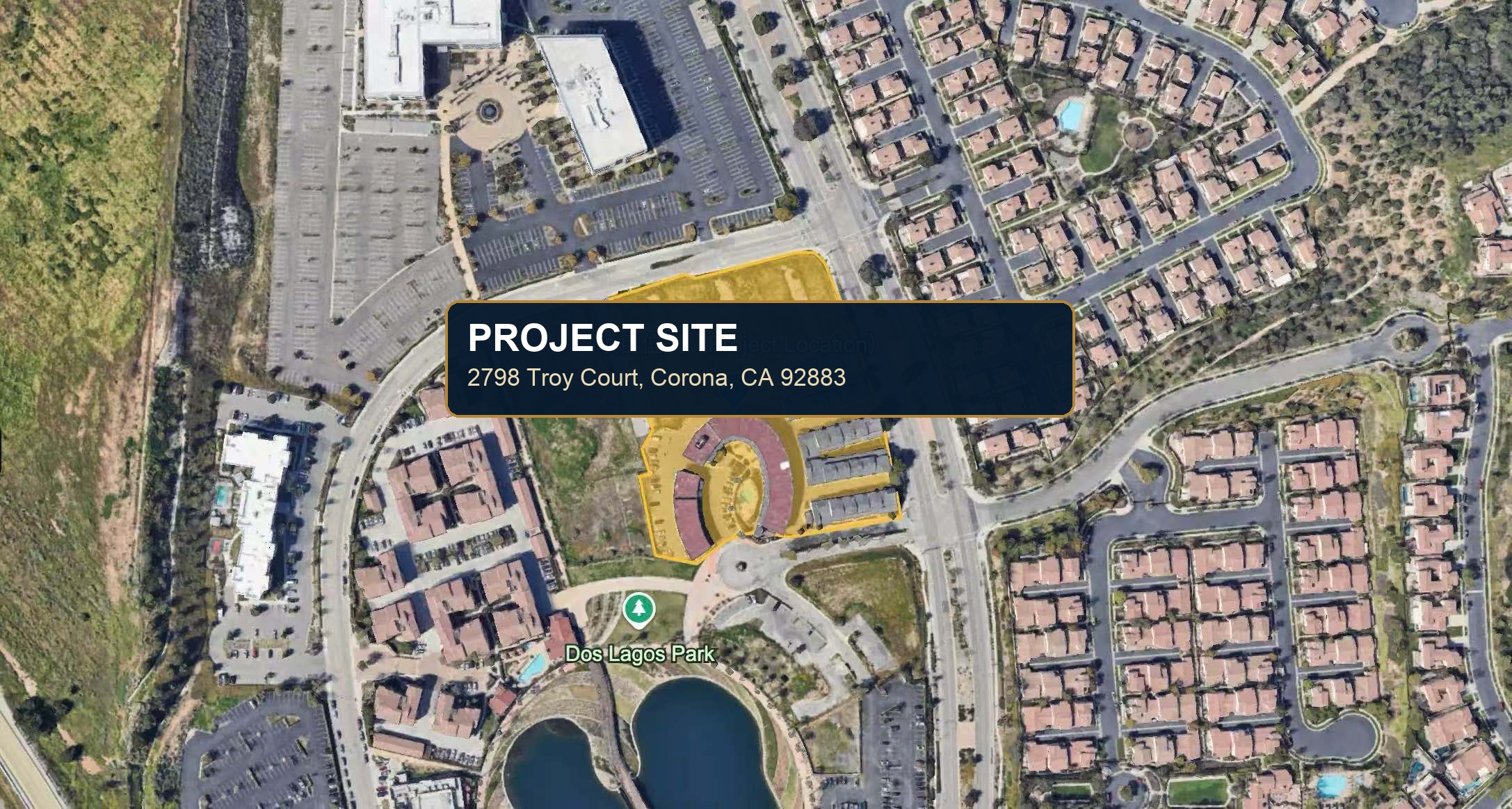 English Dos Lagos project site map for 2798 Troy Court, Corona, California
